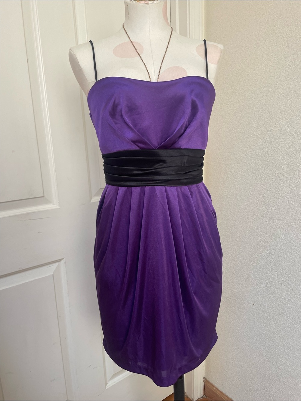 Roberta Bridal Purple Mini Dress with Black Waist Sash